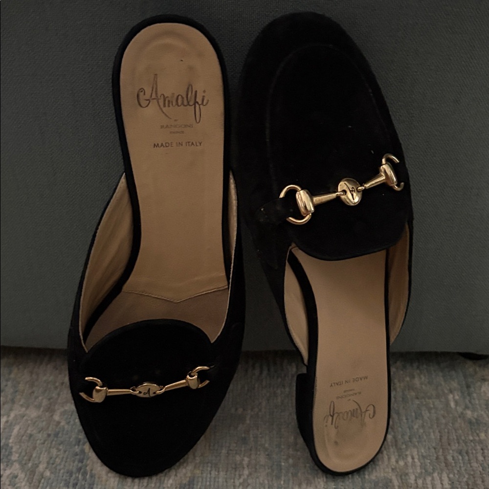 Amalfi by Rangoni Graziosa Horse Bit Flat Mule black suede size 8 - Picture 9 of 12